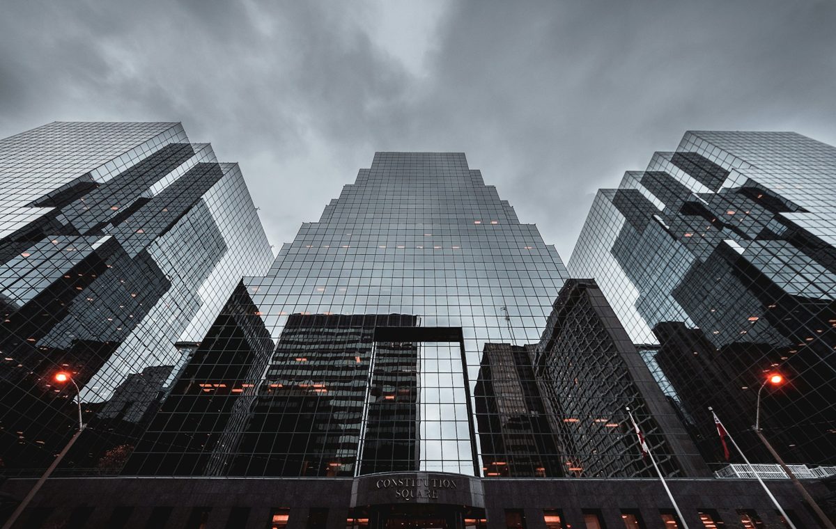 Modern civic architecture with repeating windows